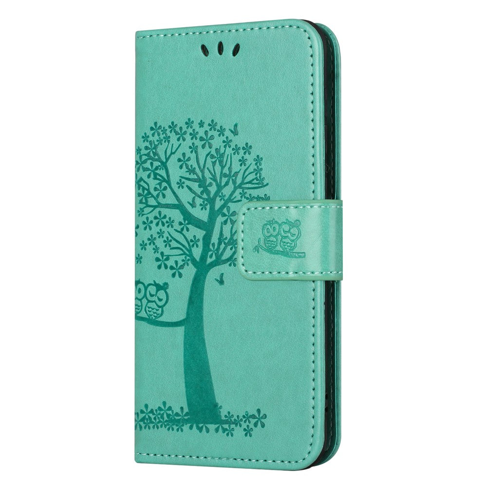 For Xiaomi Redmi Note 15 Pro 5G (Global) Case PU Leather Owl Tree Imprinted Wallet Phone Cover with Strap - Cyan
