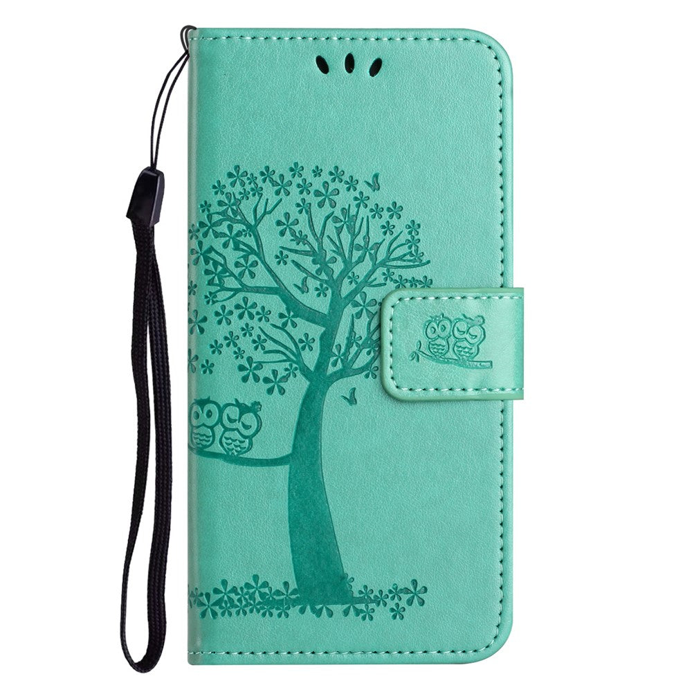 For Xiaomi Redmi Note 15 Pro 5G (Global) Case PU Leather Owl Tree Imprinted Wallet Phone Cover with Strap - Cyan