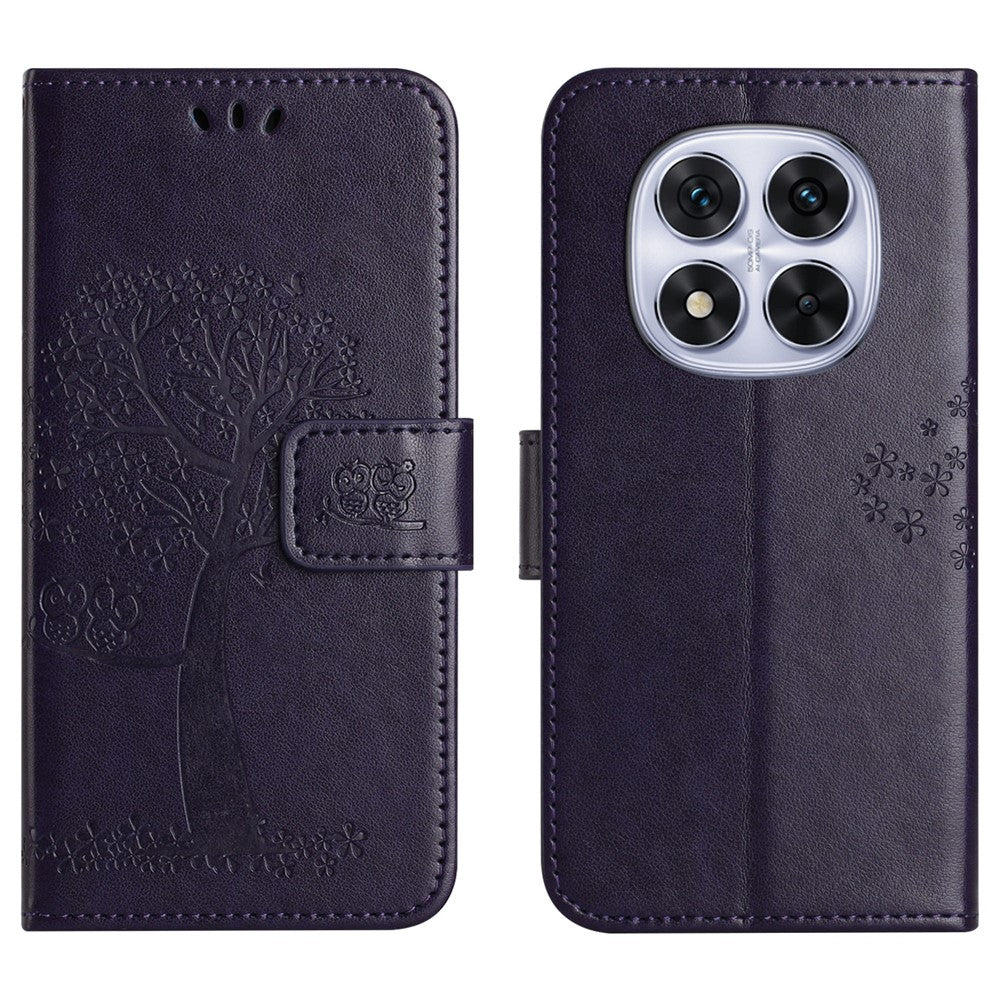 For Xiaomi Redmi Note 15 Pro 5G (Global) Case PU Leather Owl Tree Imprinted Wallet Phone Cover with Strap - Dark Blue