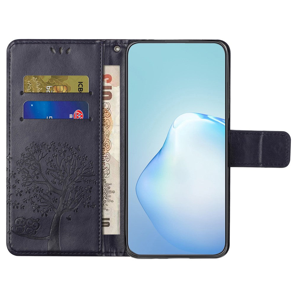 For Xiaomi Redmi Note 15 Pro 5G (Global) Case PU Leather Owl Tree Imprinted Wallet Phone Cover with Strap - Dark Blue