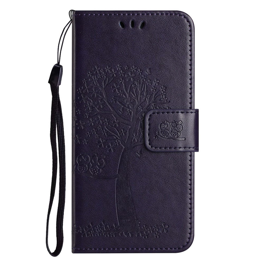 For Xiaomi Redmi Note 15 Pro 5G (Global) Case PU Leather Owl Tree Imprinted Wallet Phone Cover with Strap - Dark Blue