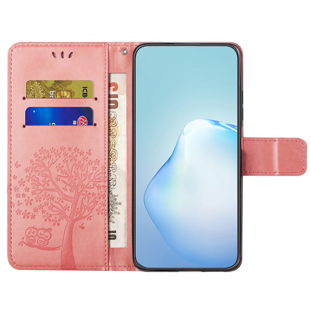 For Xiaomi Poco M8 Pro 5G / Redmi Note 15 Pro+ 5G (Global) Case PU Leather Owl Tree Imprinted Wallet Phone Cover with Strap - Pink