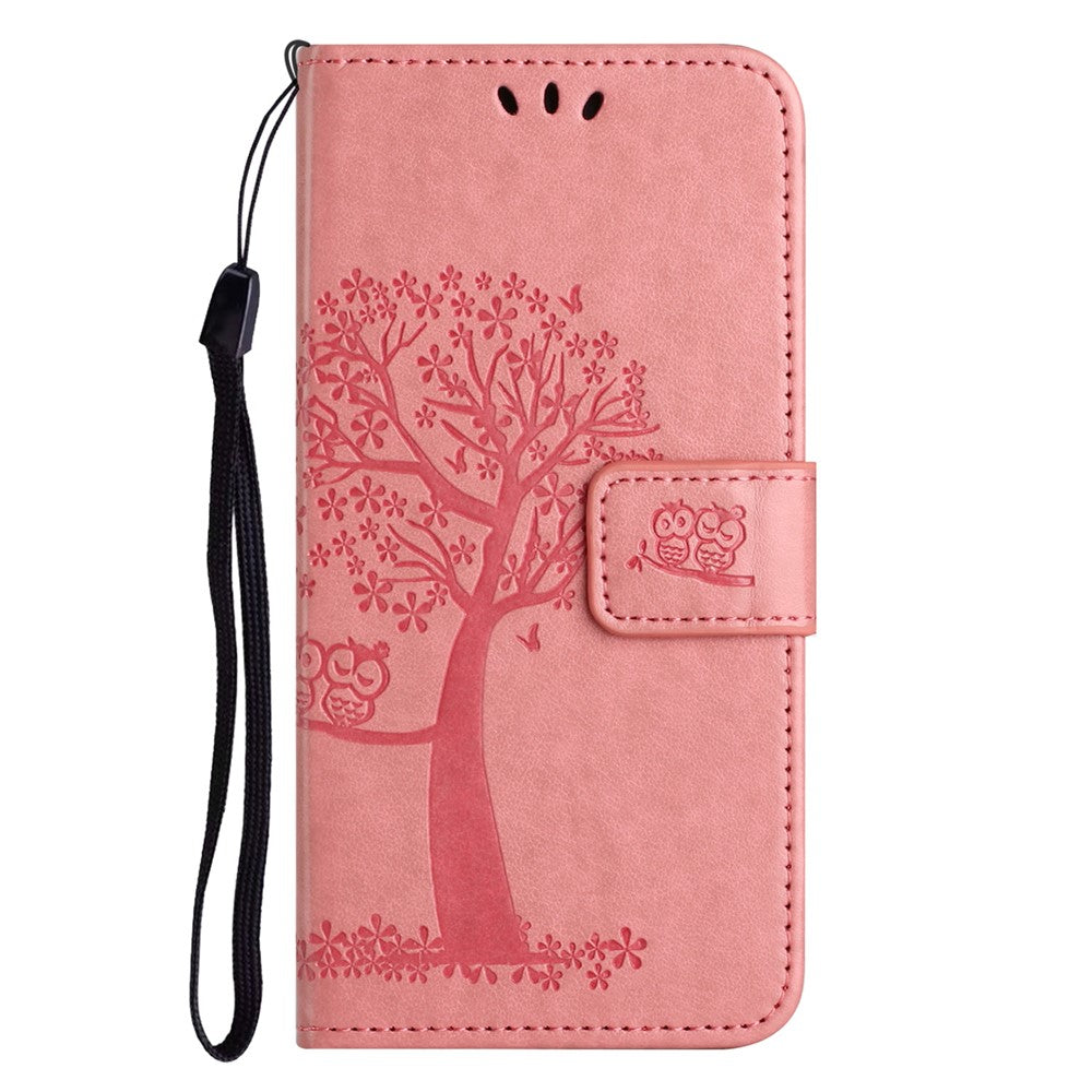For Xiaomi Poco M8 Pro 5G / Redmi Note 15 Pro+ 5G (Global) Case PU Leather Owl Tree Imprinted Wallet Phone Cover with Strap - Pink