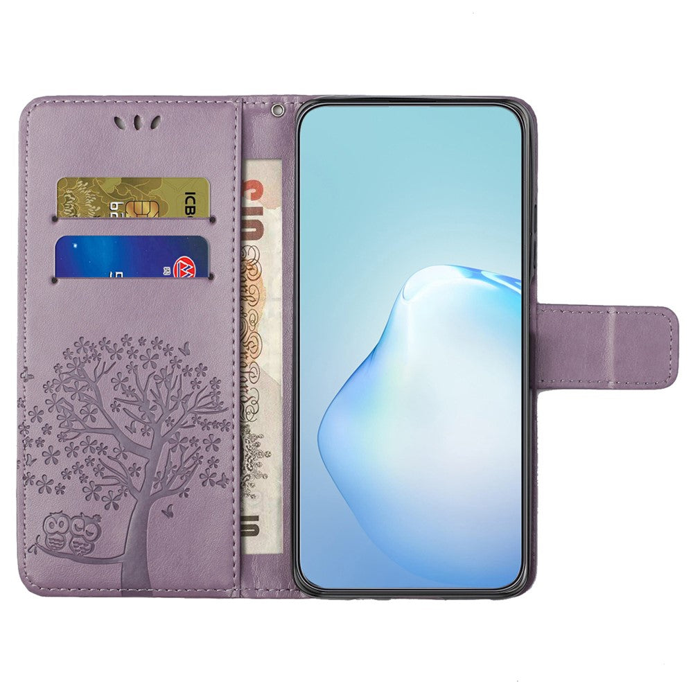 For Xiaomi Poco M8 Pro 5G / Redmi Note 15 Pro+ 5G (Global) Case PU Leather Owl Tree Imprinted Wallet Phone Cover with Strap - Purple