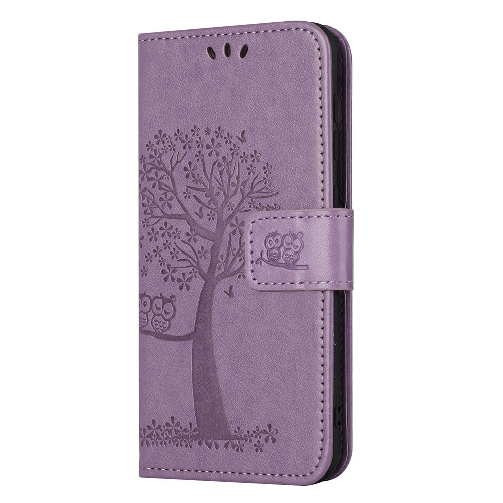 For Xiaomi Poco M8 Pro 5G / Redmi Note 15 Pro+ 5G (Global) Case PU Leather Owl Tree Imprinted Wallet Phone Cover with Strap - Purple