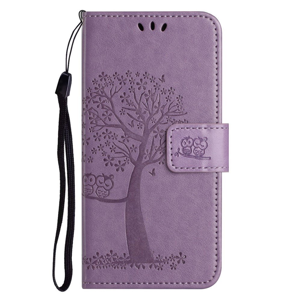 For Xiaomi Poco M8 Pro 5G / Redmi Note 15 Pro+ 5G (Global) Case PU Leather Owl Tree Imprinted Wallet Phone Cover with Strap - Purple