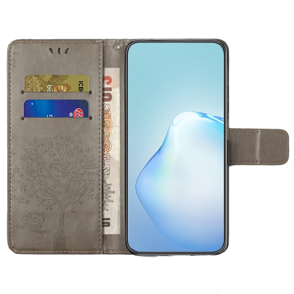For Xiaomi Poco M8 Pro 5G / Redmi Note 15 Pro+ 5G (Global) Case PU Leather Owl Tree Imprinted Wallet Phone Cover with Strap - Grey