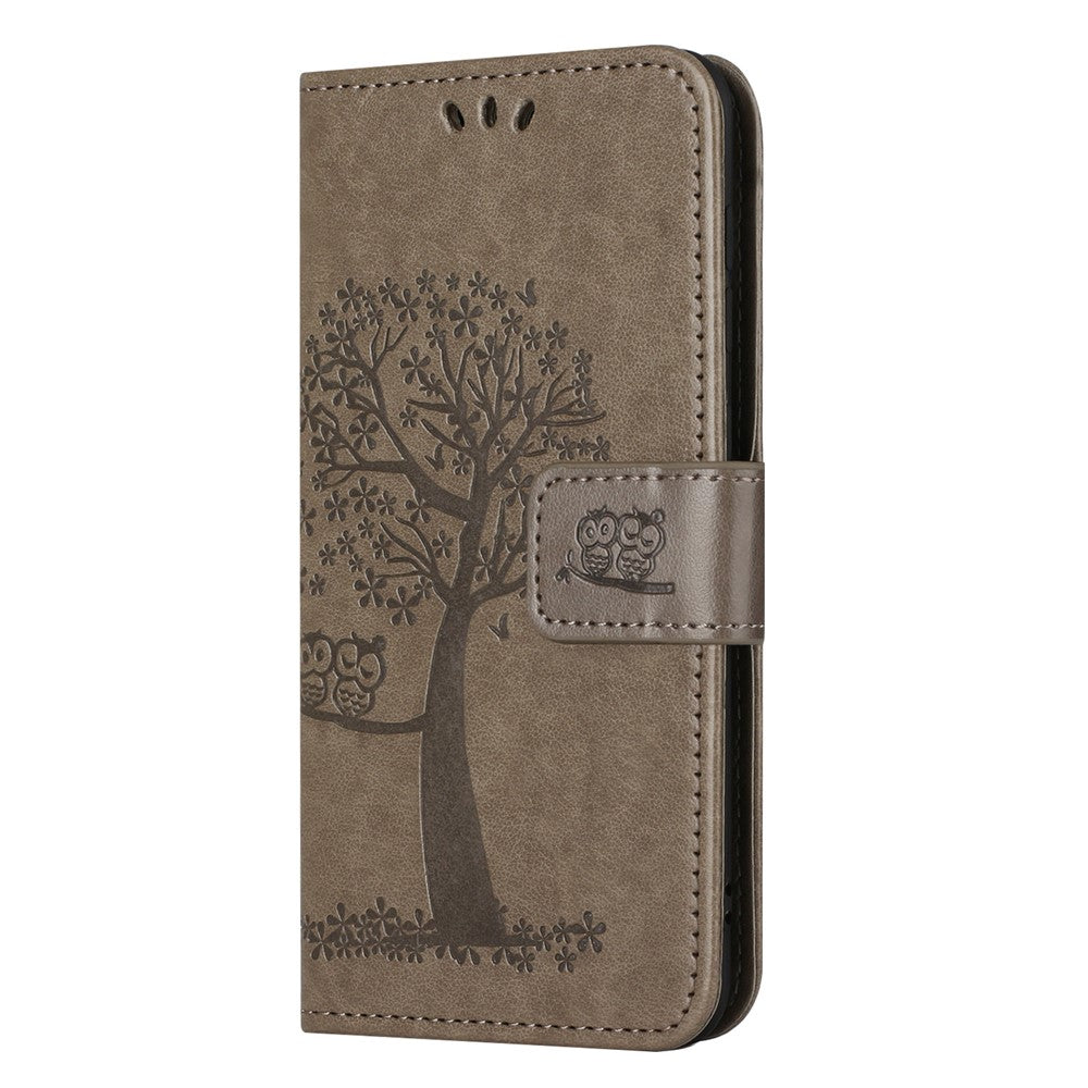 For Xiaomi Poco M8 Pro 5G / Redmi Note 15 Pro+ 5G (Global) Case PU Leather Owl Tree Imprinted Wallet Phone Cover with Strap - Grey