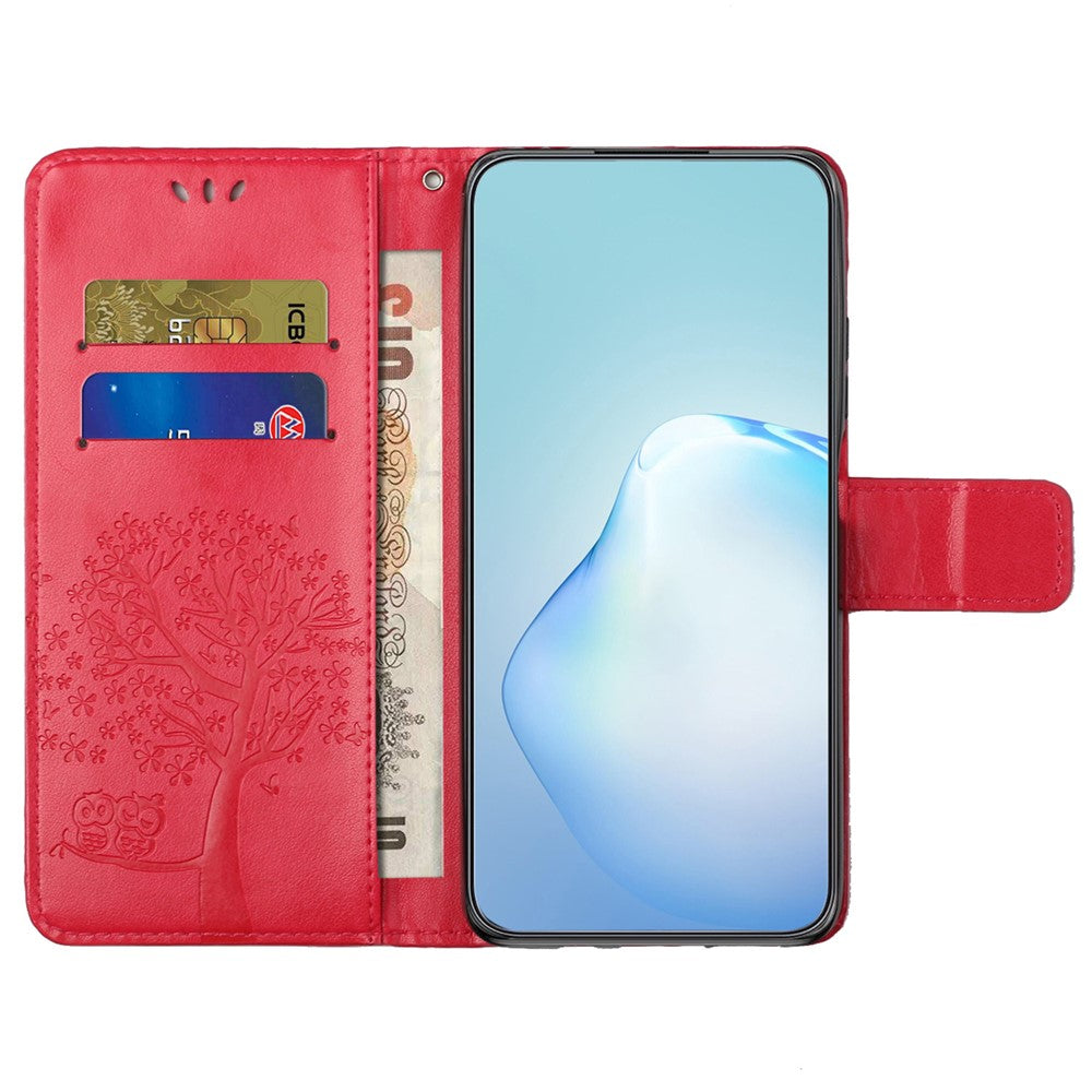 For Xiaomi Poco M8 Pro 5G / Redmi Note 15 Pro+ 5G (Global) Case PU Leather Owl Tree Imprinted Wallet Phone Cover with Strap - Red