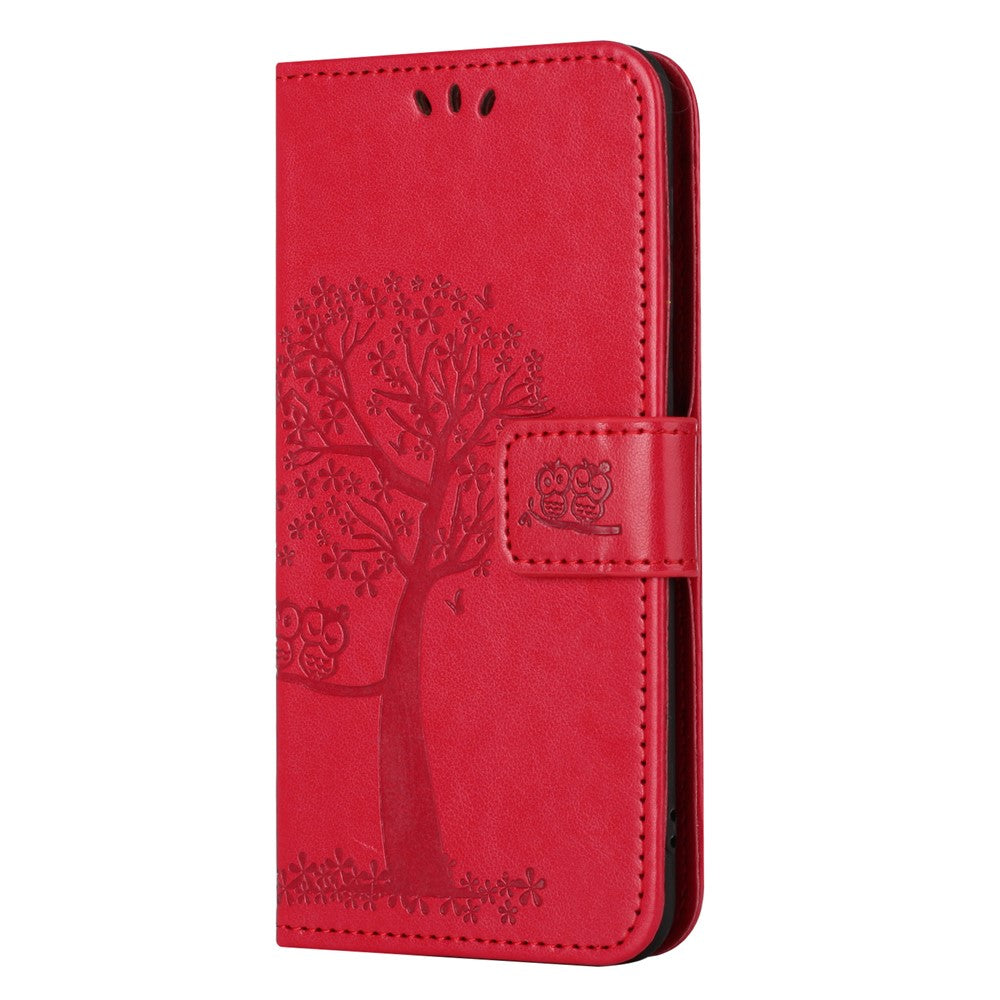 For Xiaomi Poco M8 Pro 5G / Redmi Note 15 Pro+ 5G (Global) Case PU Leather Owl Tree Imprinted Wallet Phone Cover with Strap - Red