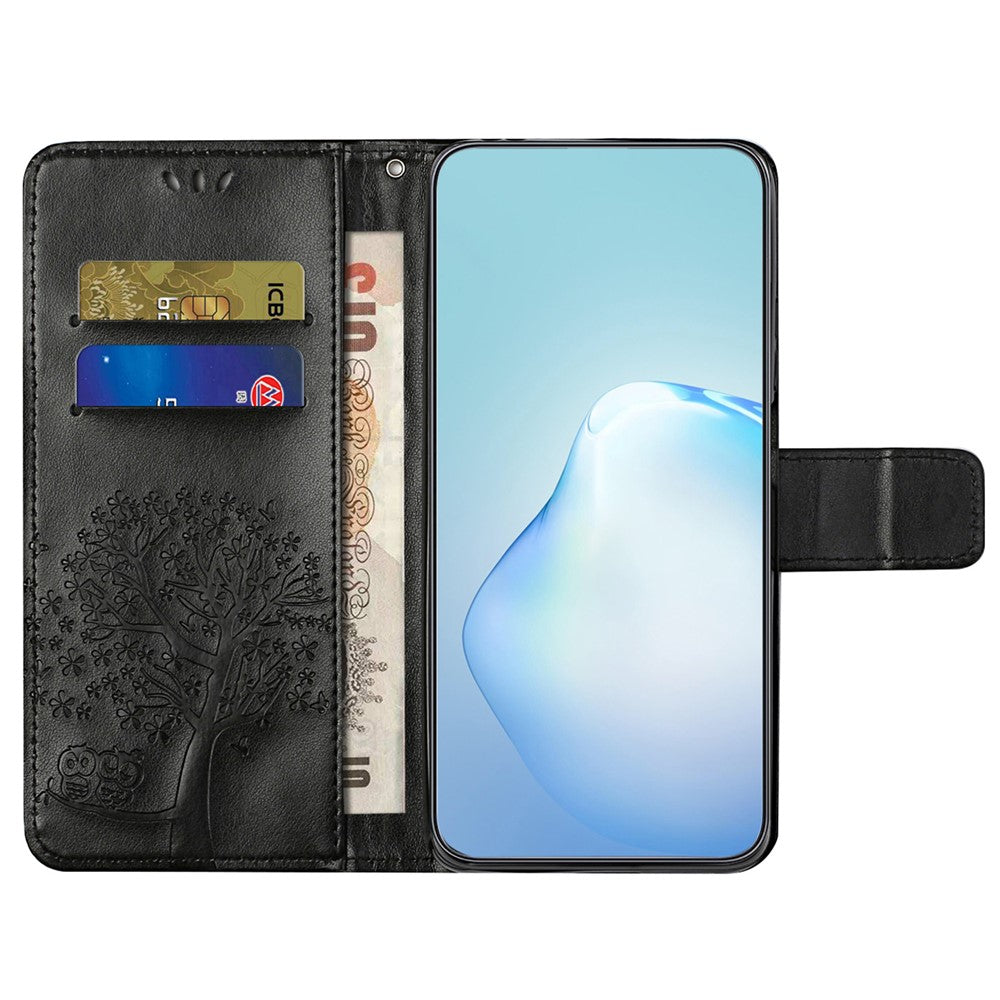 For Xiaomi Poco M8 Pro 5G / Redmi Note 15 Pro+ 5G (Global) Case PU Leather Owl Tree Imprinted Wallet Phone Cover with Strap - Black