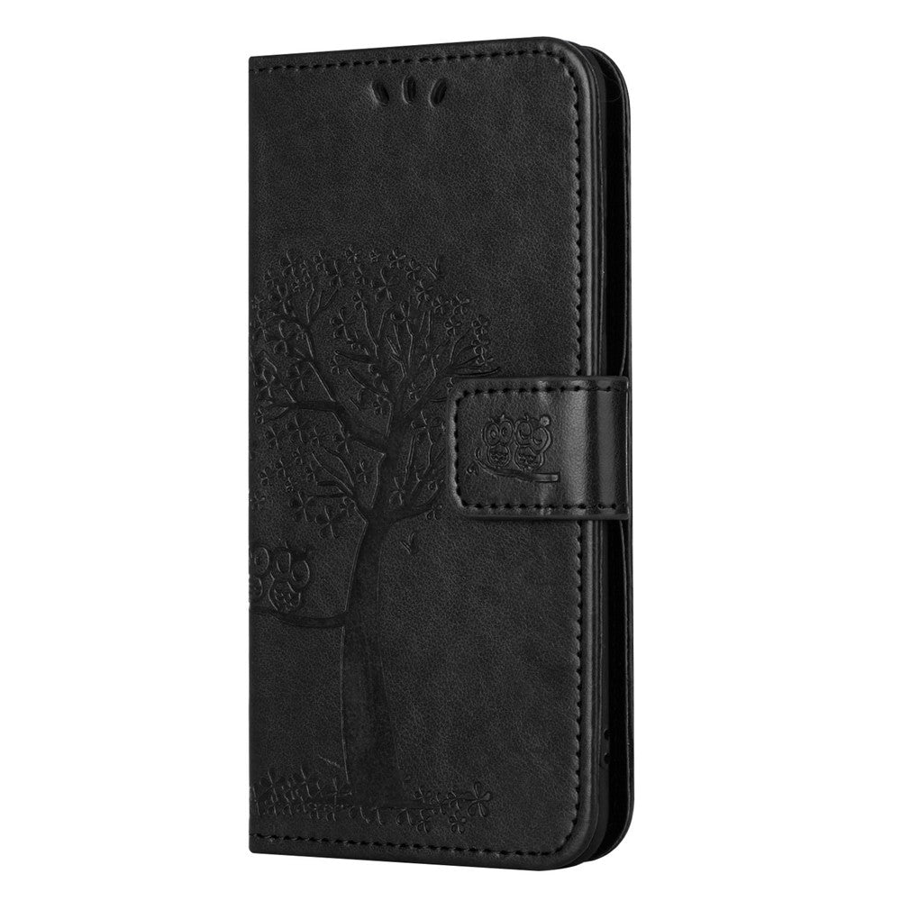For Xiaomi Poco M8 Pro 5G / Redmi Note 15 Pro+ 5G (Global) Case PU Leather Owl Tree Imprinted Wallet Phone Cover with Strap - Black