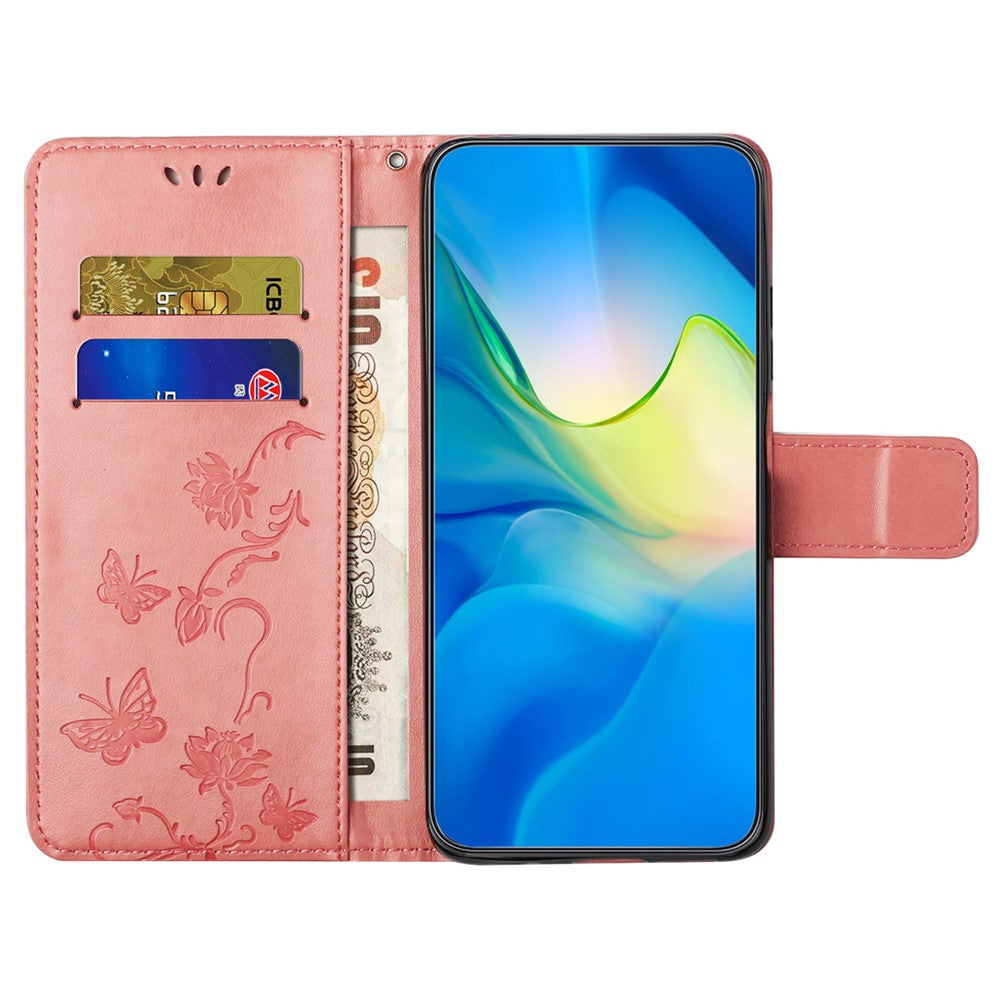 For Xiaomi Redmi Note 15 Pro 5G (Global) Case Wallet Stand Imprinted Butterfly Flower PU Leather Phone Cover - Pink