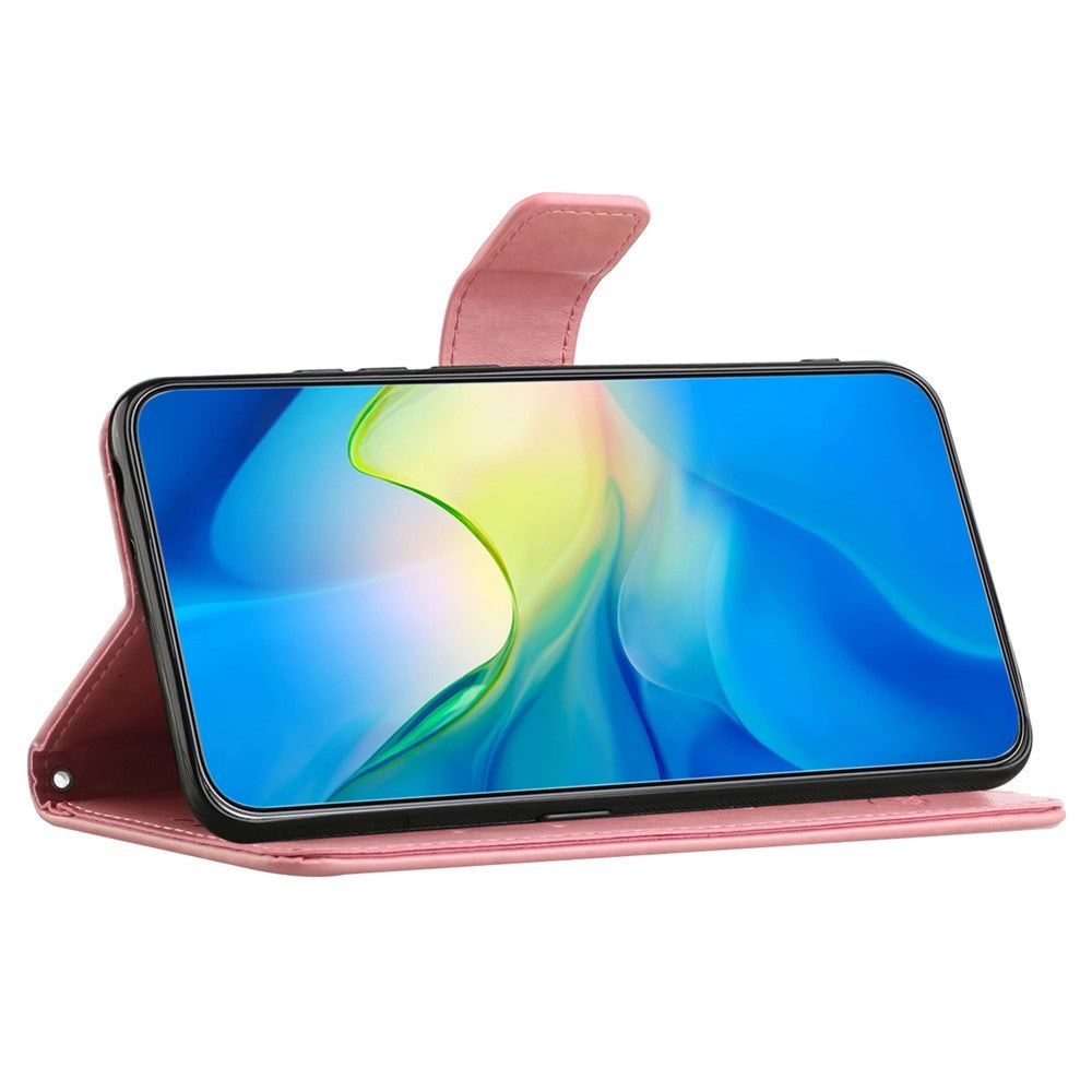 For Xiaomi Redmi Note 15 Pro 5G (Global) Case Wallet Stand Imprinted Butterfly Flower PU Leather Phone Cover - Pink