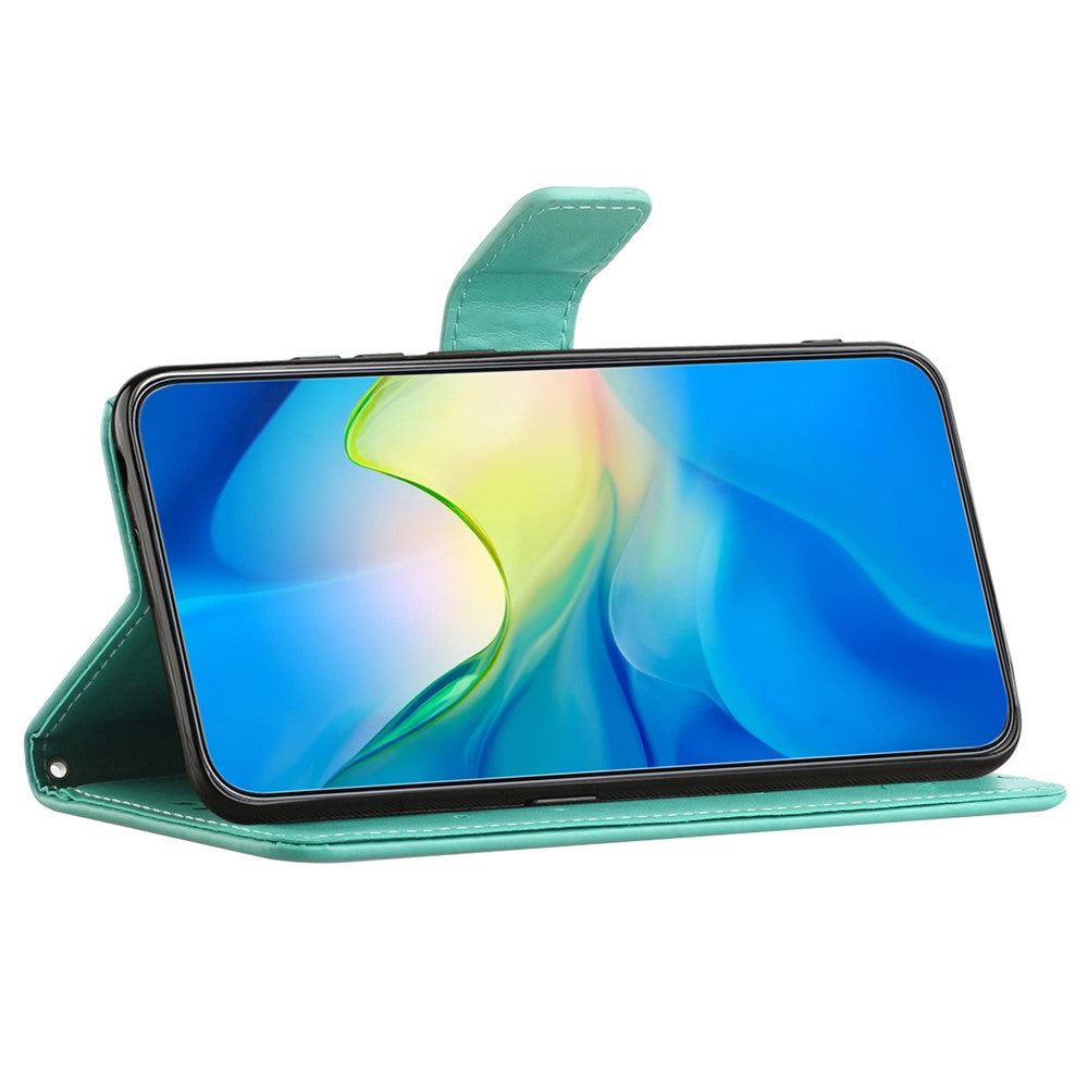 For Xiaomi Redmi Note 15 Pro 5G (Global) Case Wallet Stand Imprinted Butterfly Flower PU Leather Phone Cover - Cyan