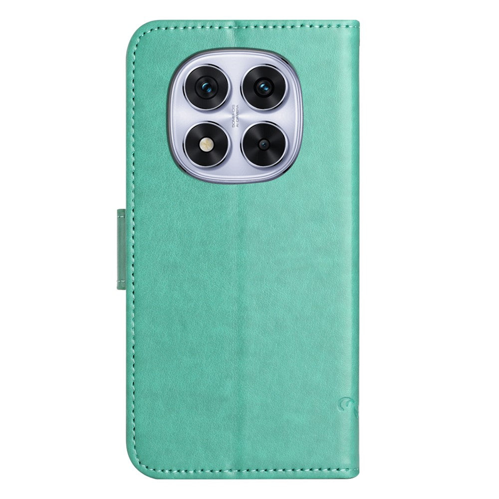 For Xiaomi Redmi Note 15 Pro 5G (Global) Case Wallet Stand Imprinted Butterfly Flower PU Leather Phone Cover - Cyan