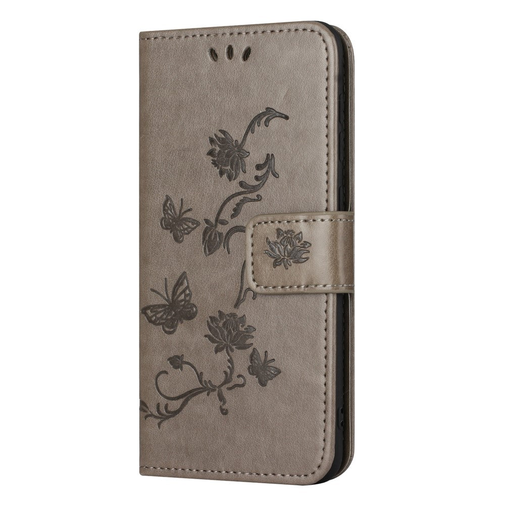 For Xiaomi Redmi Note 15 Pro 5G (Global) Case Wallet Stand Imprinted Butterfly Flower PU Leather Phone Cover - Grey