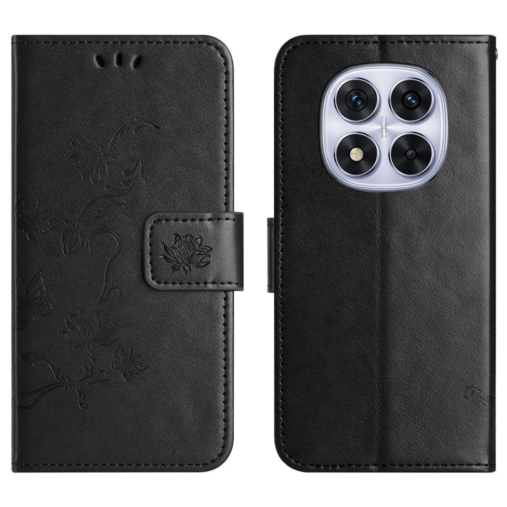 For Xiaomi Redmi Note 15 Pro 5G (Global) Case Wallet Stand Imprinted Butterfly Flower PU Leather Phone Cover - Black