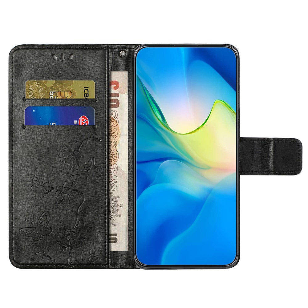 For Xiaomi Redmi Note 15 Pro 5G (Global) Case Wallet Stand Imprinted Butterfly Flower PU Leather Phone Cover - Black