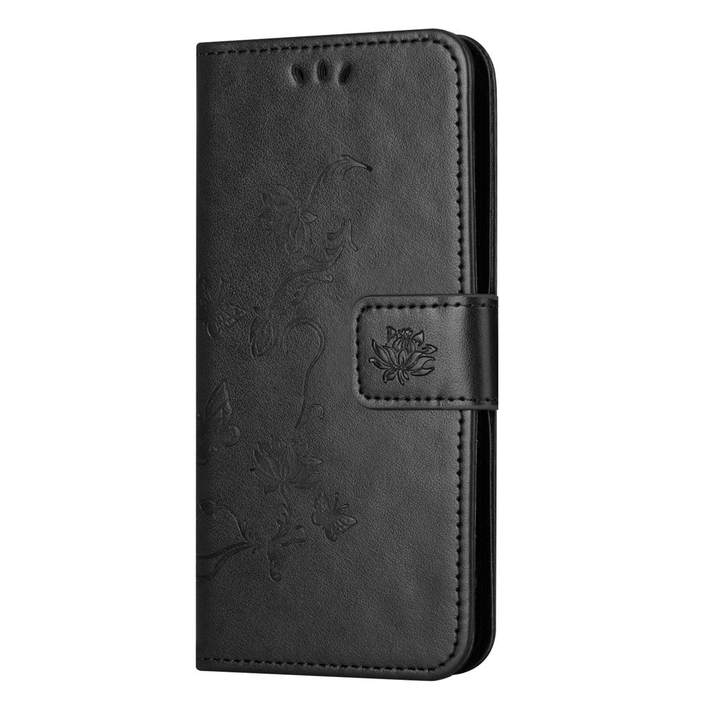 For Xiaomi Redmi Note 15 Pro 5G (Global) Case Wallet Stand Imprinted Butterfly Flower PU Leather Phone Cover - Black