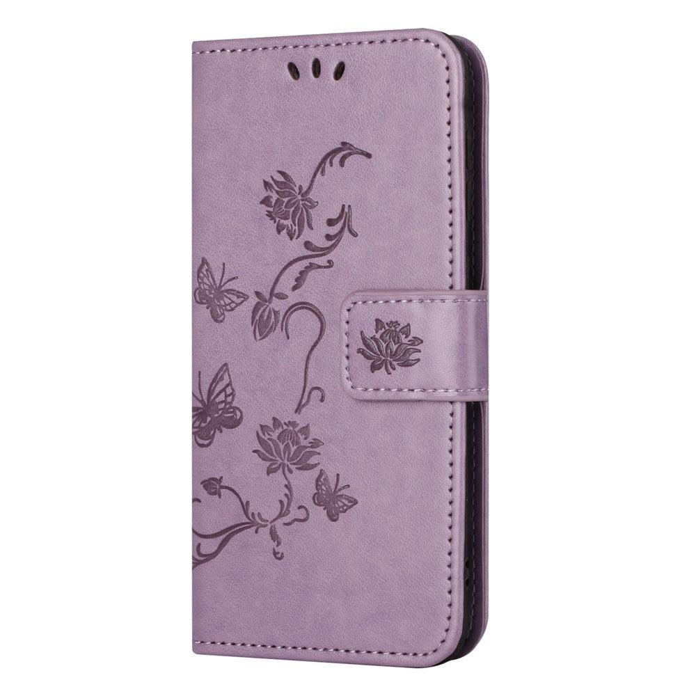 For Xiaomi Redmi Note 15 Pro 5G (Global) Case Wallet Stand Imprinted Butterfly Flower PU Leather Phone Cover - Purple