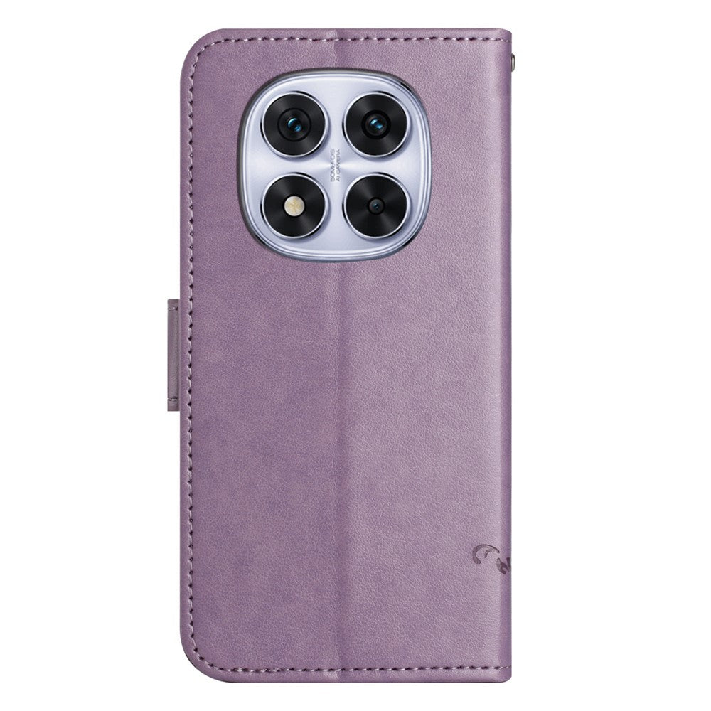 For Xiaomi Redmi Note 15 Pro 5G (Global) Case Wallet Stand Imprinted Butterfly Flower PU Leather Phone Cover - Purple