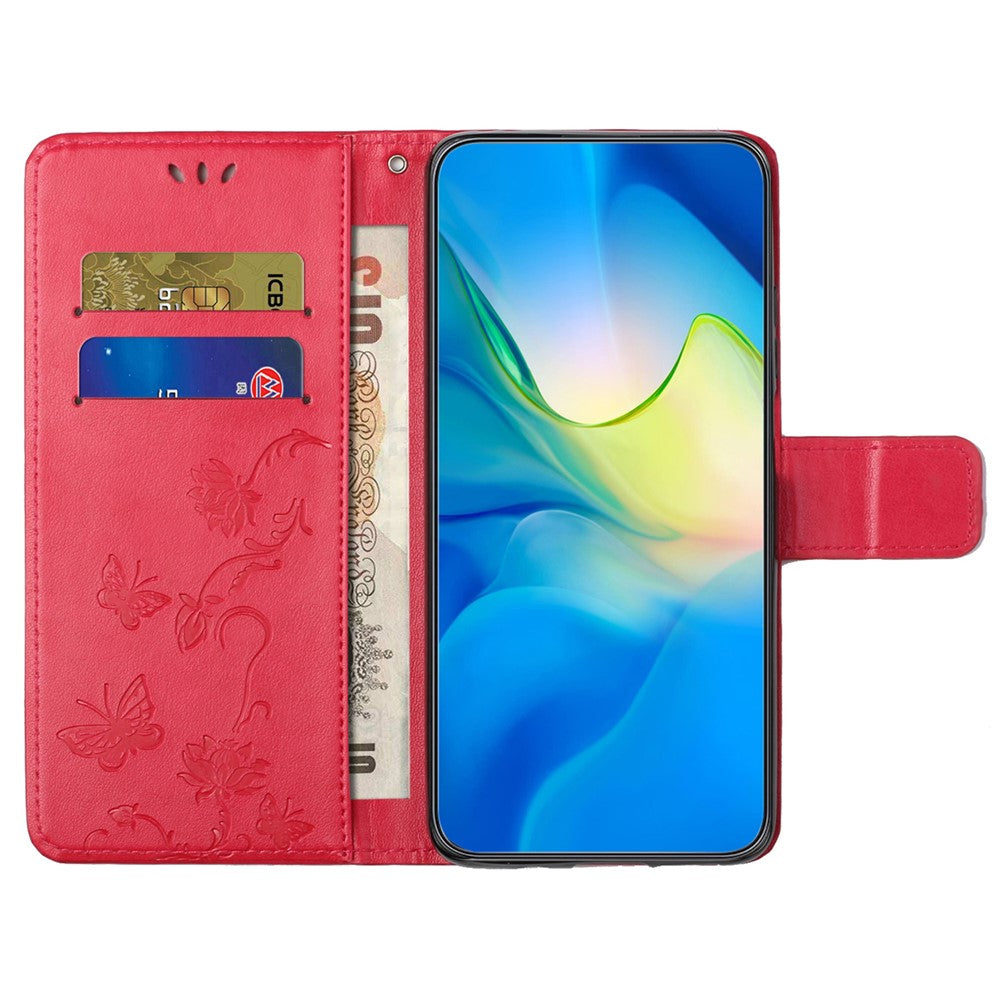 For Xiaomi Redmi Note 15 Pro 5G (Global) Case Wallet Stand Imprinted Butterfly Flower PU Leather Phone Cover - Red