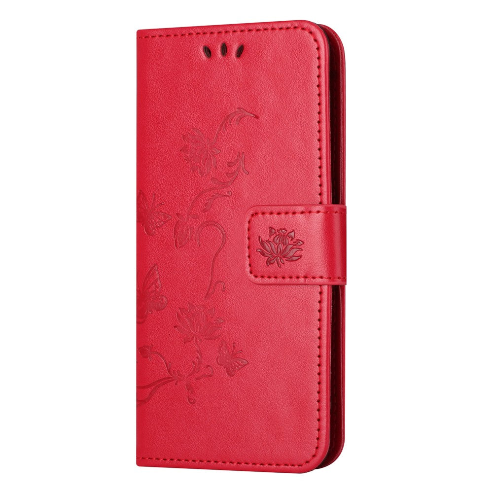 For Xiaomi Redmi Note 15 Pro 5G (Global) Case Wallet Stand Imprinted Butterfly Flower PU Leather Phone Cover - Red