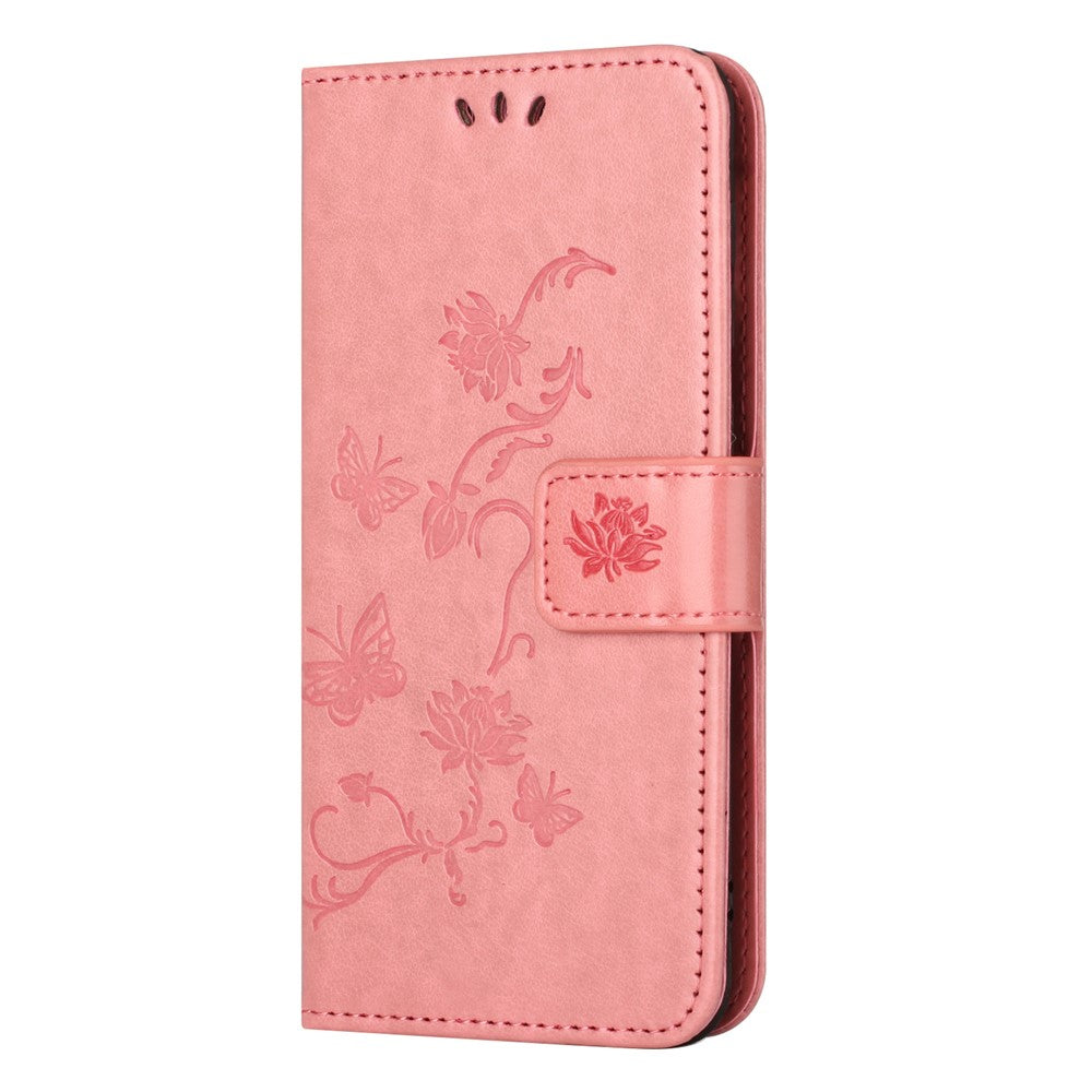 For Xiaomi Poco M8 Pro 5G / Redmi Note 15 Pro+ 5G (Global) Case Wallet Stand Imprinted Butterfly Flower PU Leather Phone Cover - Pink