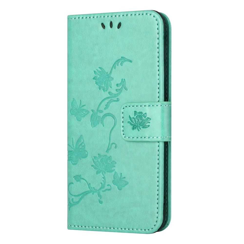 For Xiaomi Poco M8 Pro 5G / Redmi Note 15 Pro+ 5G (Global) Case Wallet Stand Imprinted Butterfly Flower PU Leather Phone Cover - Cyan