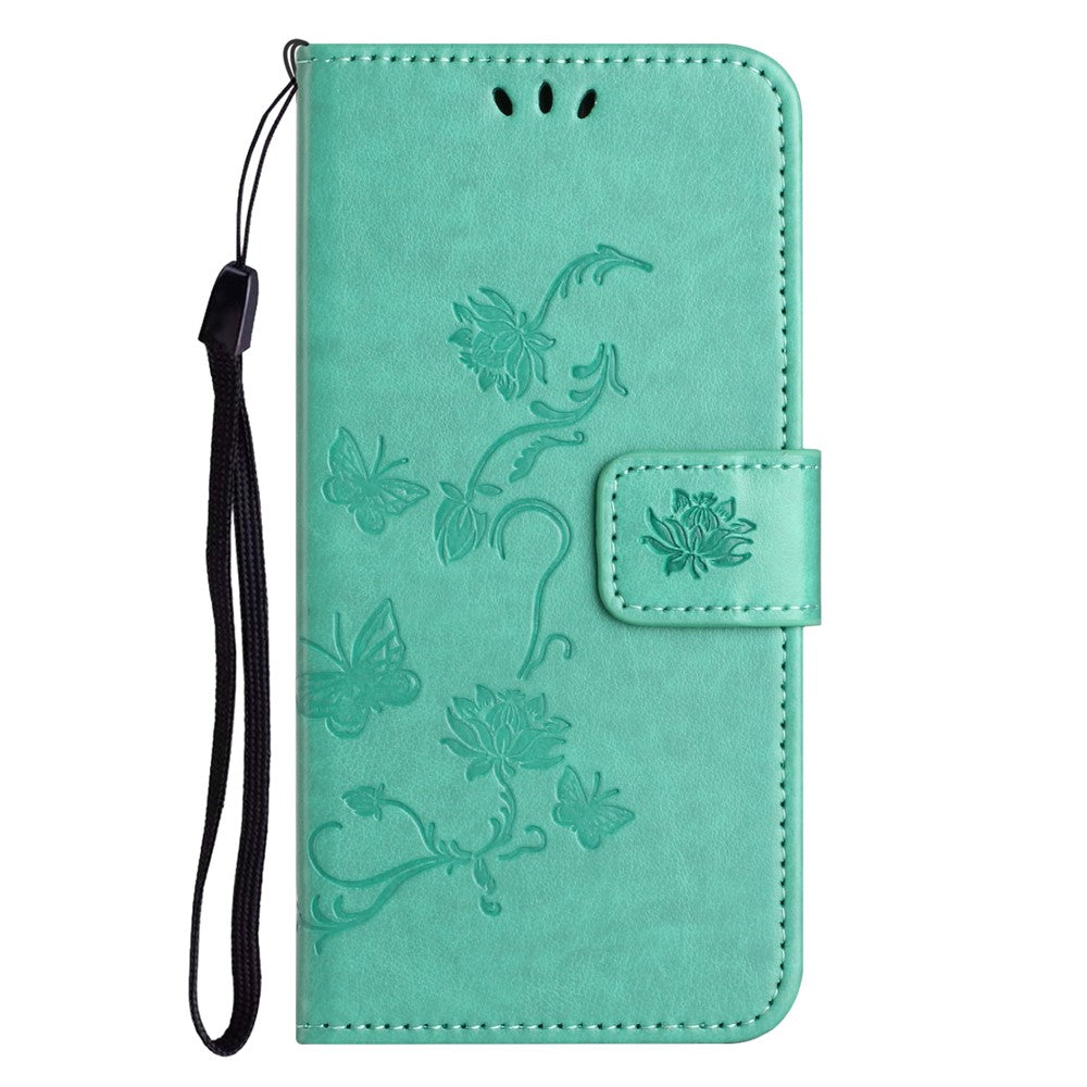 For Xiaomi Poco M8 Pro 5G / Redmi Note 15 Pro+ 5G (Global) Case Wallet Stand Imprinted Butterfly Flower PU Leather Phone Cover - Cyan