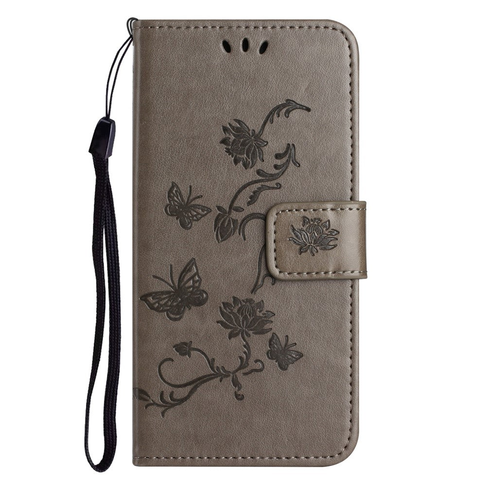 For Xiaomi Poco M8 Pro 5G / Redmi Note 15 Pro+ 5G (Global) Case Wallet Stand Imprinted Butterfly Flower PU Leather Phone Cover - Grey