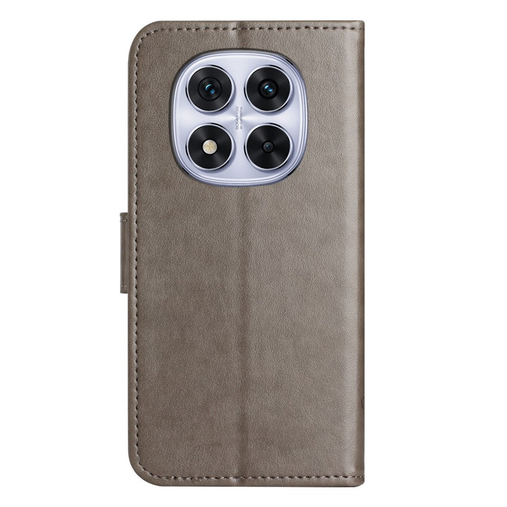 For Xiaomi Poco M8 Pro 5G / Redmi Note 15 Pro+ 5G (Global) Case Wallet Stand Imprinted Butterfly Flower PU Leather Phone Cover - Grey