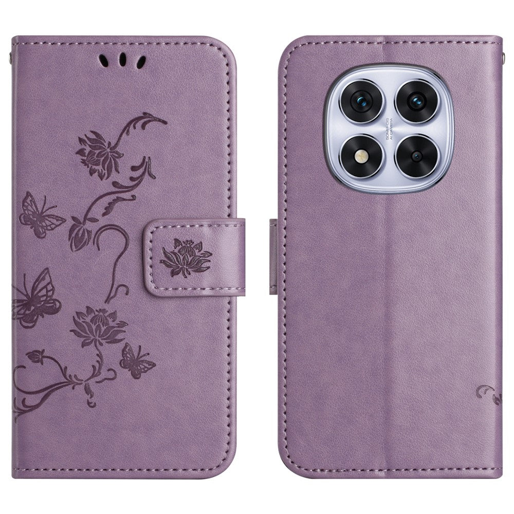 For Xiaomi Poco M8 Pro 5G / Redmi Note 15 Pro+ 5G (Global) Case Wallet Stand Imprinted Butterfly Flower PU Leather Phone Cover - Purple