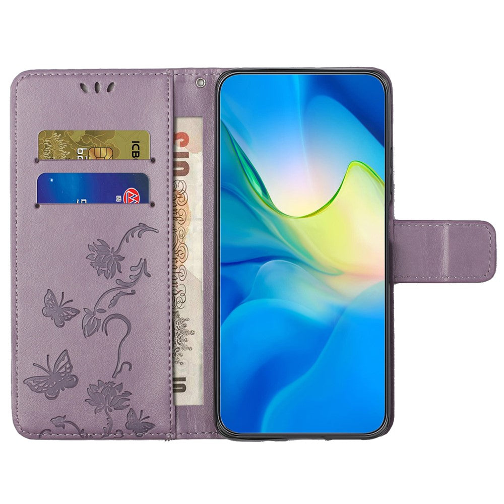 For Xiaomi Poco M8 Pro 5G / Redmi Note 15 Pro+ 5G (Global) Case Wallet Stand Imprinted Butterfly Flower PU Leather Phone Cover - Purple