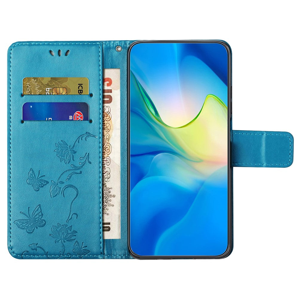For Xiaomi Poco M8 Pro 5G / Redmi Note 15 Pro+ 5G (Global) Case Wallet Stand Imprinted Butterfly Flower PU Leather Phone Cover - Blue