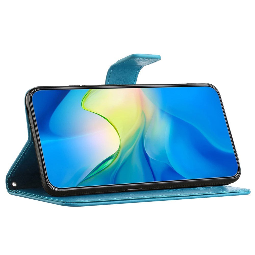 For Xiaomi Poco M8 Pro 5G / Redmi Note 15 Pro+ 5G (Global) Case Wallet Stand Imprinted Butterfly Flower PU Leather Phone Cover - Blue
