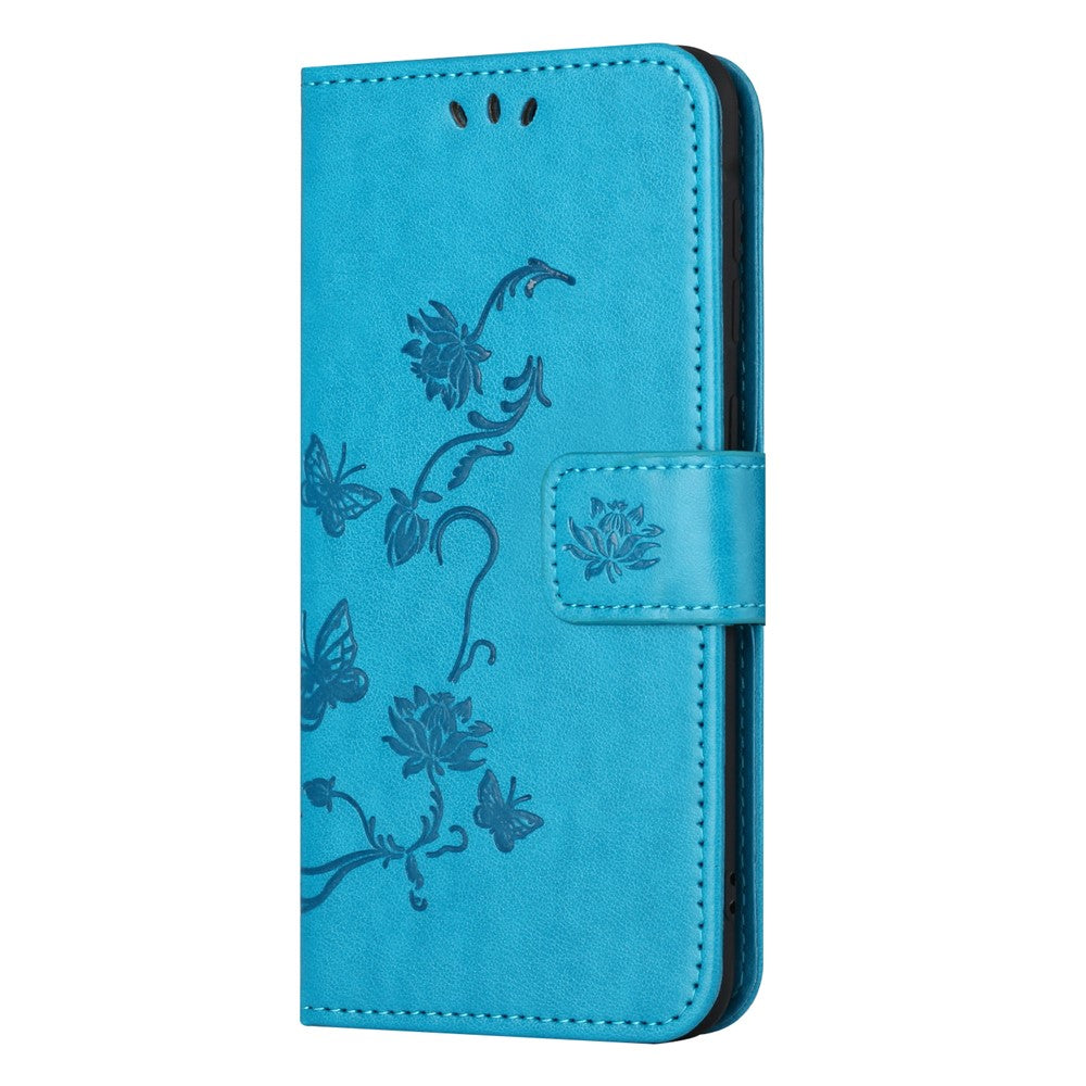 For Xiaomi Poco M8 Pro 5G / Redmi Note 15 Pro+ 5G (Global) Case Wallet Stand Imprinted Butterfly Flower PU Leather Phone Cover - Blue