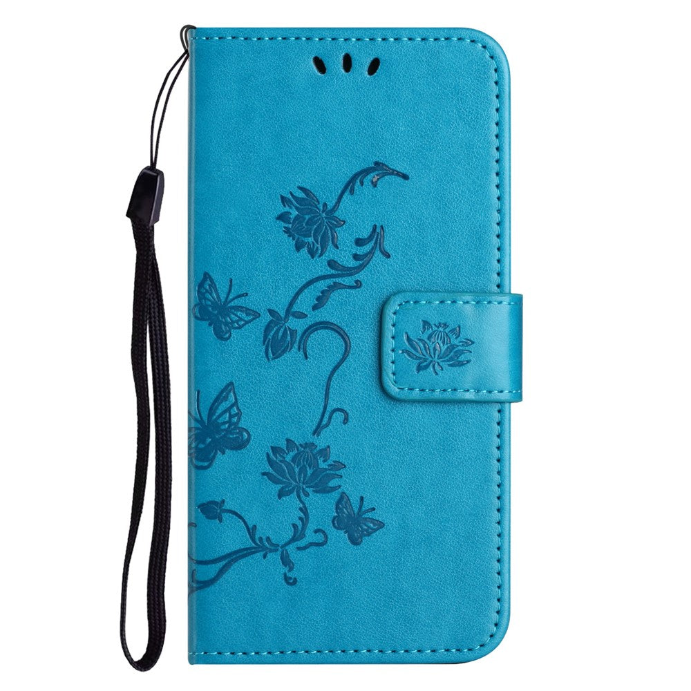 For Xiaomi Poco M8 Pro 5G / Redmi Note 15 Pro+ 5G (Global) Case Wallet Stand Imprinted Butterfly Flower PU Leather Phone Cover - Blue