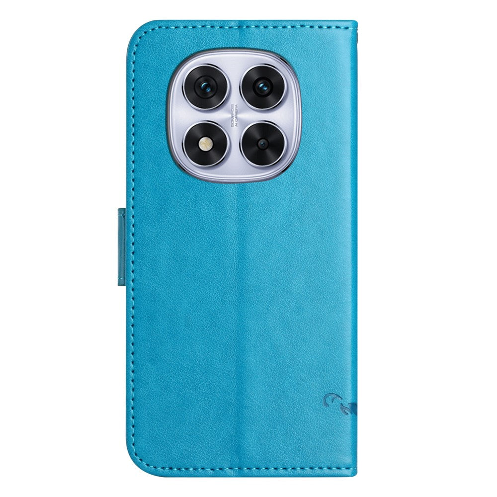 For Xiaomi Poco M8 Pro 5G / Redmi Note 15 Pro+ 5G (Global) Case Wallet Stand Imprinted Butterfly Flower PU Leather Phone Cover - Blue