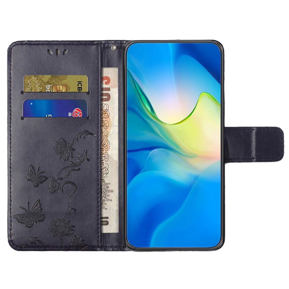 For Xiaomi Poco M8 Pro 5G / Redmi Note 15 Pro+ 5G (Global) Case Wallet Stand Imprinted Butterfly Flower PU Leather Phone Cover - Dark Blue
