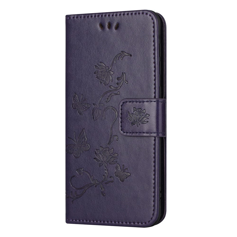 For Xiaomi Poco M8 Pro 5G / Redmi Note 15 Pro+ 5G (Global) Case Wallet Stand Imprinted Butterfly Flower PU Leather Phone Cover - Dark Blue