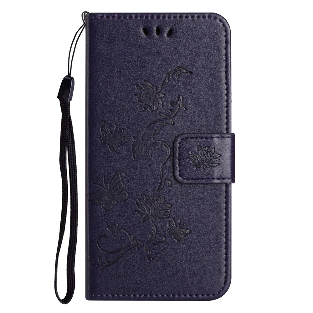 For Xiaomi Poco M8 Pro 5G / Redmi Note 15 Pro+ 5G (Global) Case Wallet Stand Imprinted Butterfly Flower PU Leather Phone Cover - Dark Blue