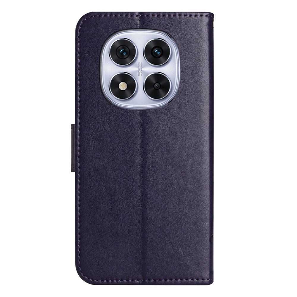 For Xiaomi Poco M8 Pro 5G / Redmi Note 15 Pro+ 5G (Global) Case Wallet Stand Imprinted Butterfly Flower PU Leather Phone Cover - Dark Blue