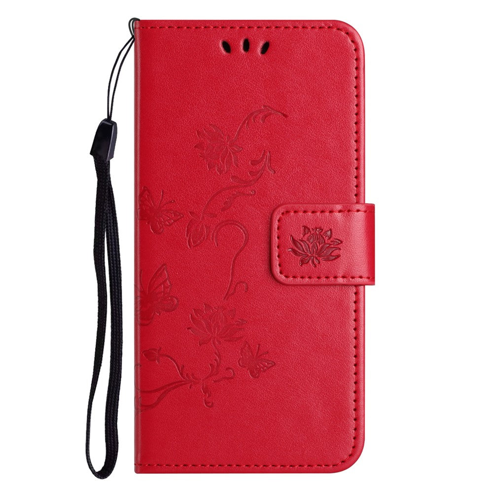 For Xiaomi Poco M8 Pro 5G / Redmi Note 15 Pro+ 5G (Global) Case Wallet Stand Imprinted Butterfly Flower PU Leather Phone Cover - Red