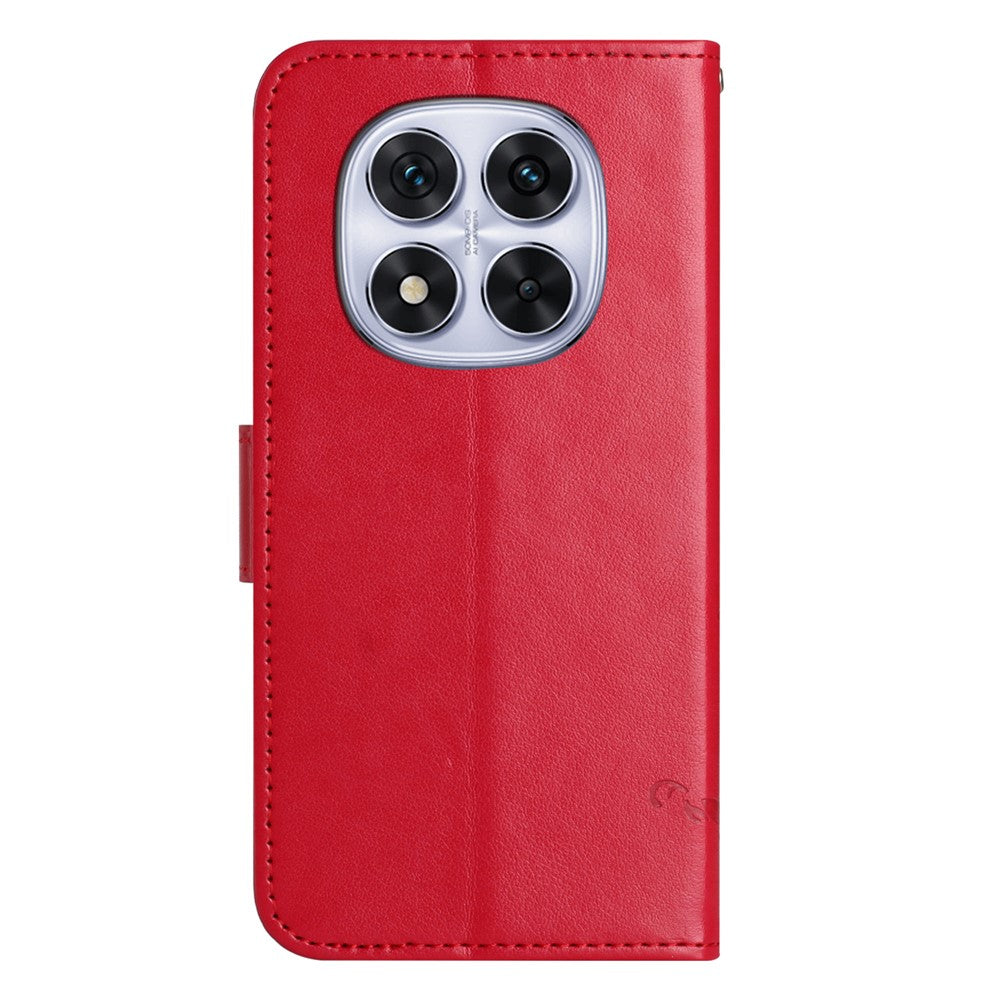 For Xiaomi Poco M8 Pro 5G / Redmi Note 15 Pro+ 5G (Global) Case Wallet Stand Imprinted Butterfly Flower PU Leather Phone Cover - Red