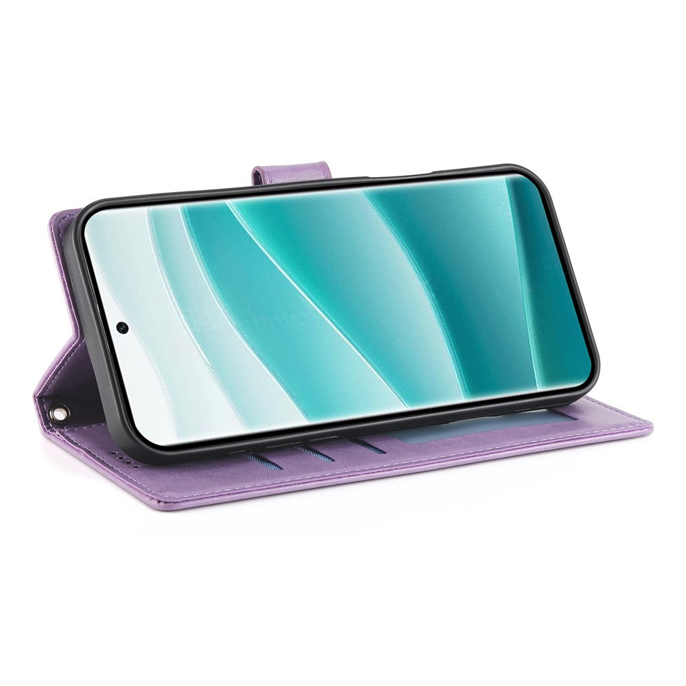 For Xiaomi Redmi Note 15 Pro 5G (Global) Wallet Case Butterfly Floral Imprint PU Leather Phone Cover with Wrist Strap - Purple - Purple