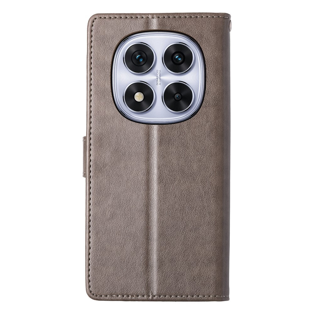 For Xiaomi Redmi Note 15 Pro 5G (Global) Wallet Case Butterfly Floral Imprint PU Leather Phone Cover with Wrist Strap - Purple - Grey