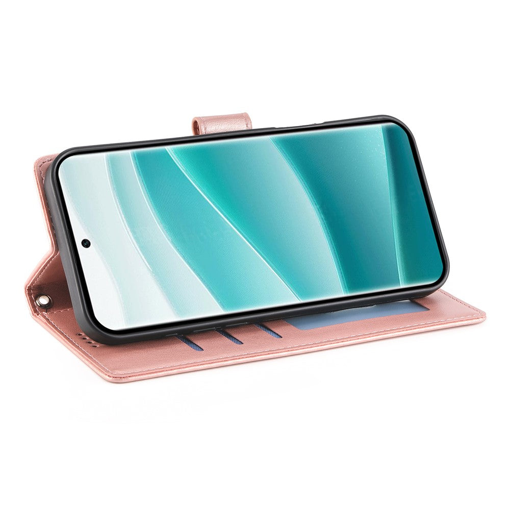 For Xiaomi Redmi Note 15 Pro 5G (Global) Wallet Case Butterfly Floral Imprint PU Leather Phone Cover with Wrist Strap - Purple - Rose Gold