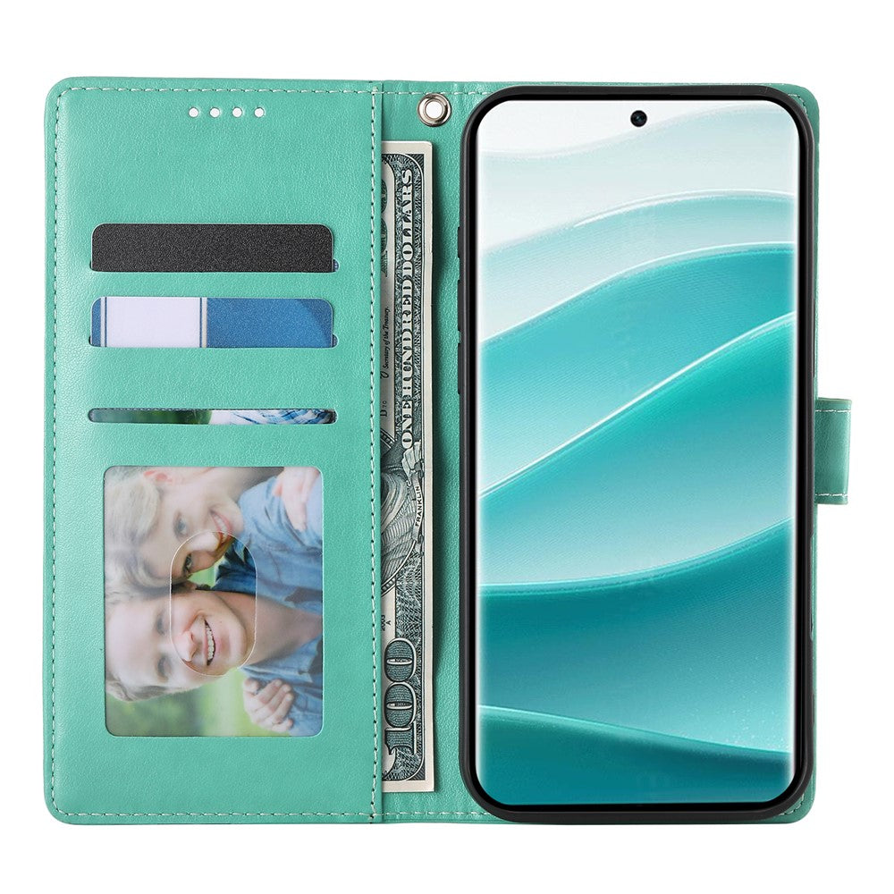 For Xiaomi Redmi Note 15 Pro 5G (Global) Wallet Case Butterfly Floral Imprint PU Leather Phone Cover with Wrist Strap - Purple - Green